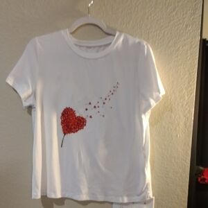 SHEIN White Tee with Red Heart Design NWOT